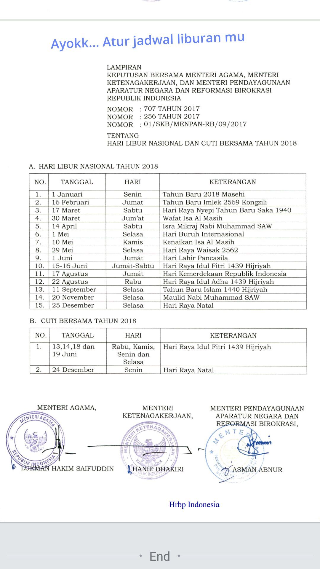 Hari Libur Nasional Dan Cuti Bersama Tahun 2018 Kaskus