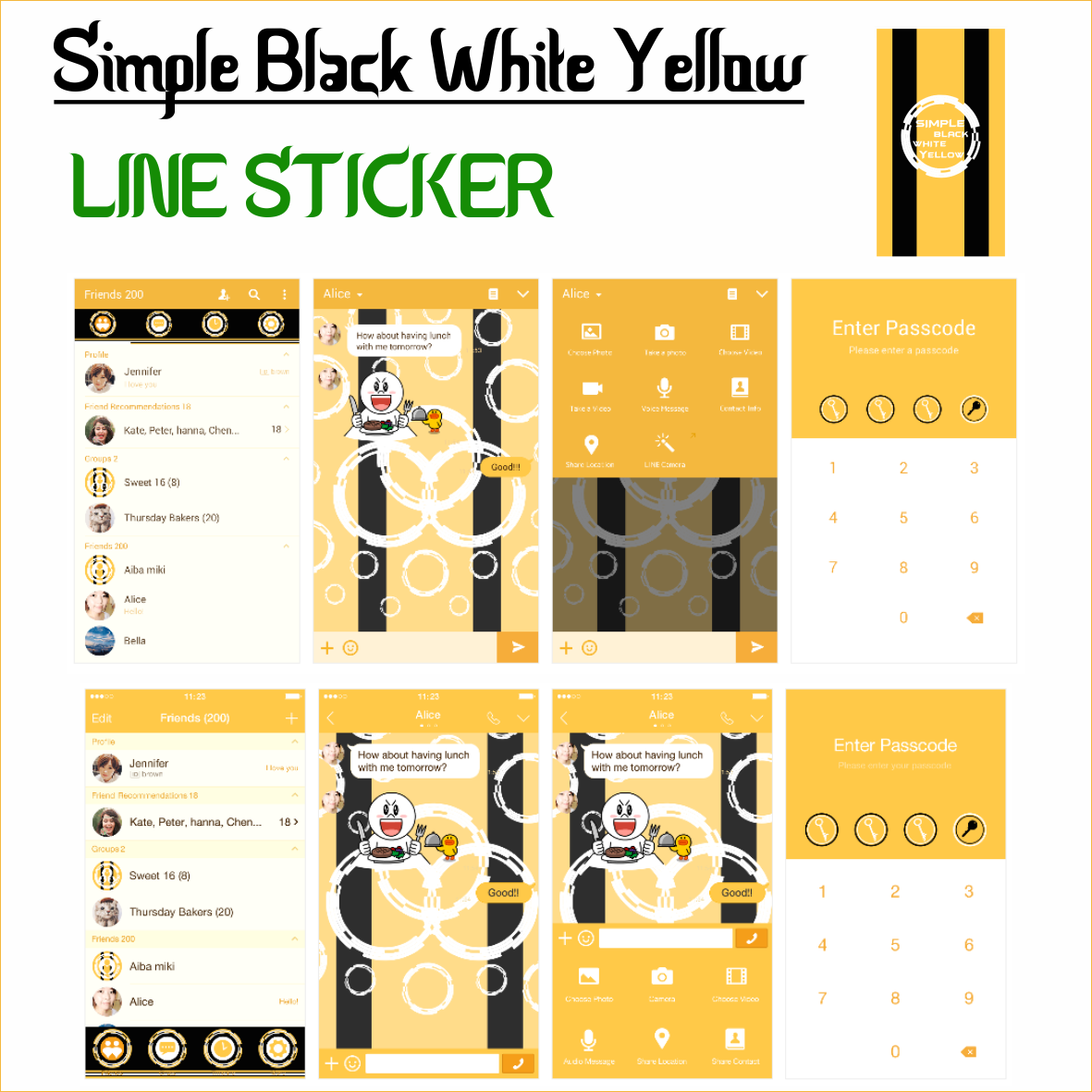 Theme LINE &quot;Simple Black White Yellow&quot; Design Terbaru 3 Warna