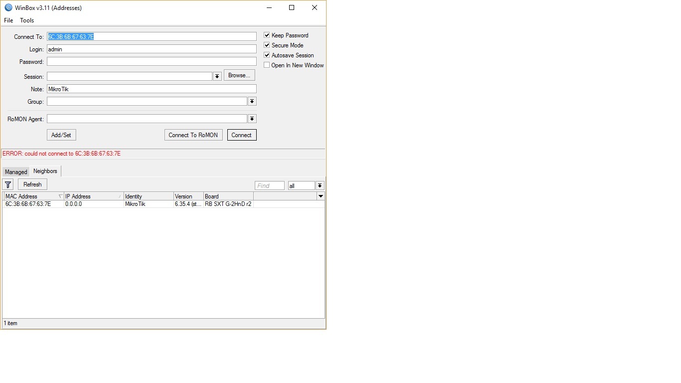 gagal konek winbox mikrotik sxtg 2hnd ip 0.0.0.0