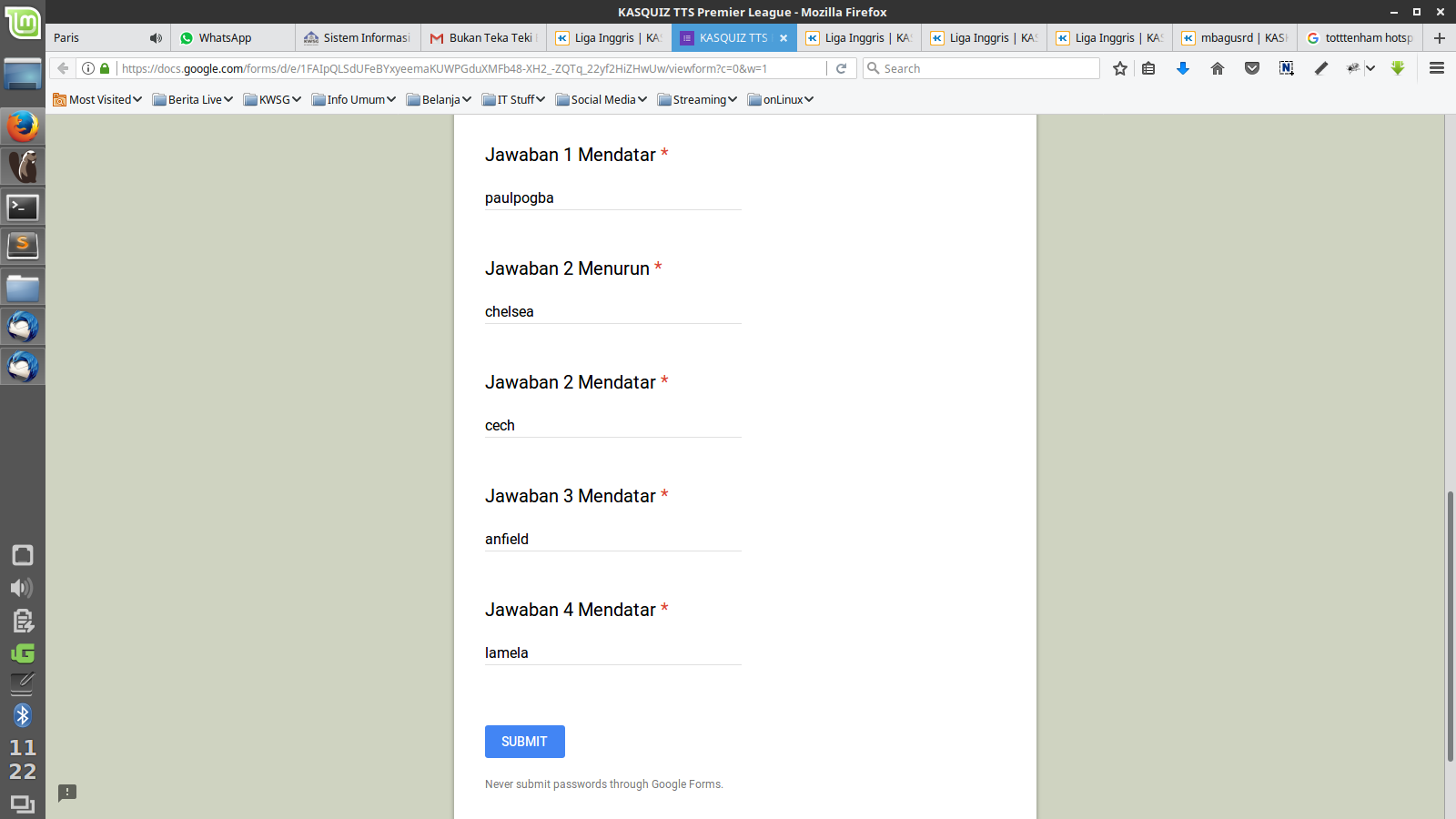 Jawaban TTS Liga Inggris