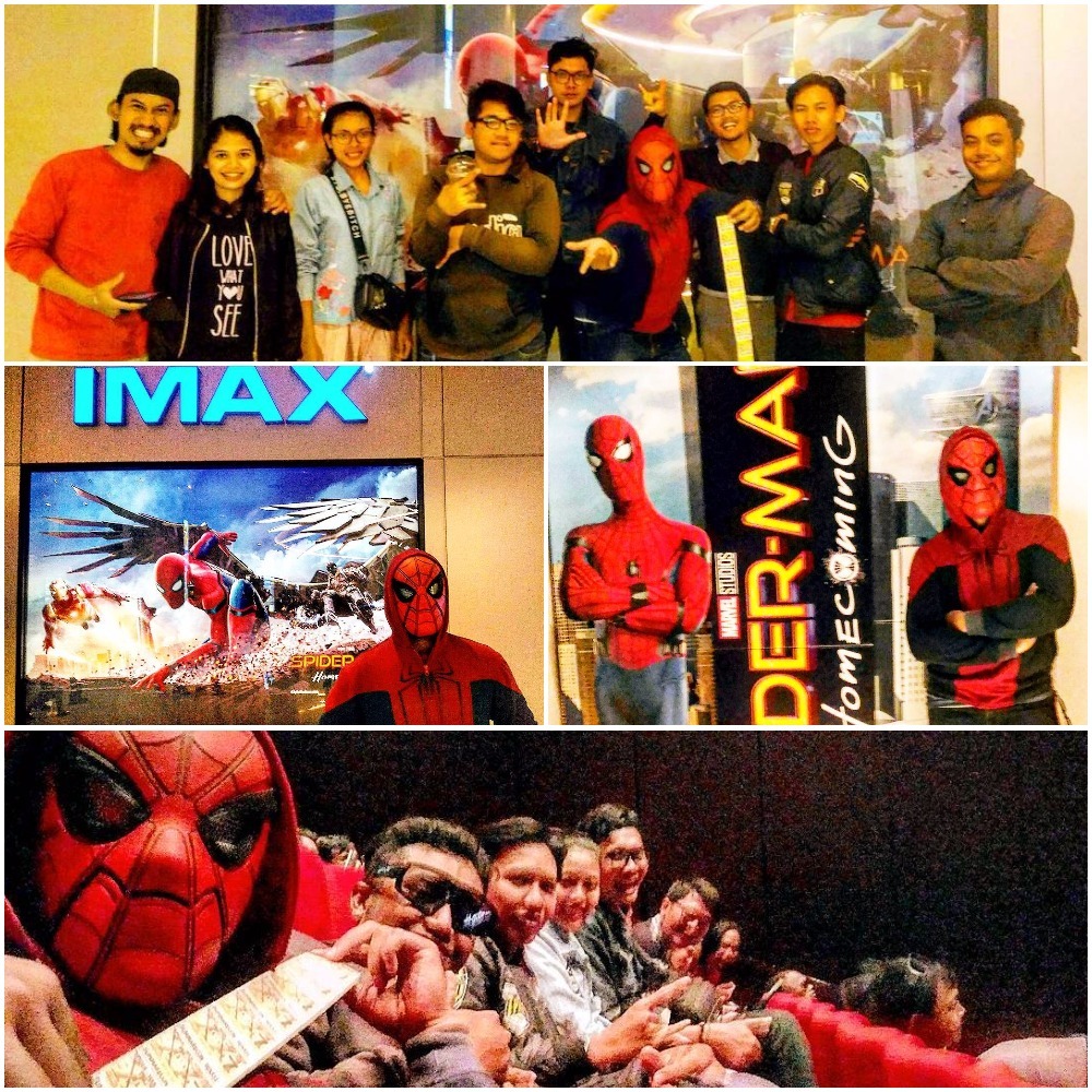 Demen pake kostum dan topeng Spiderman untuk nobar dengan teman-teman #collectmoment