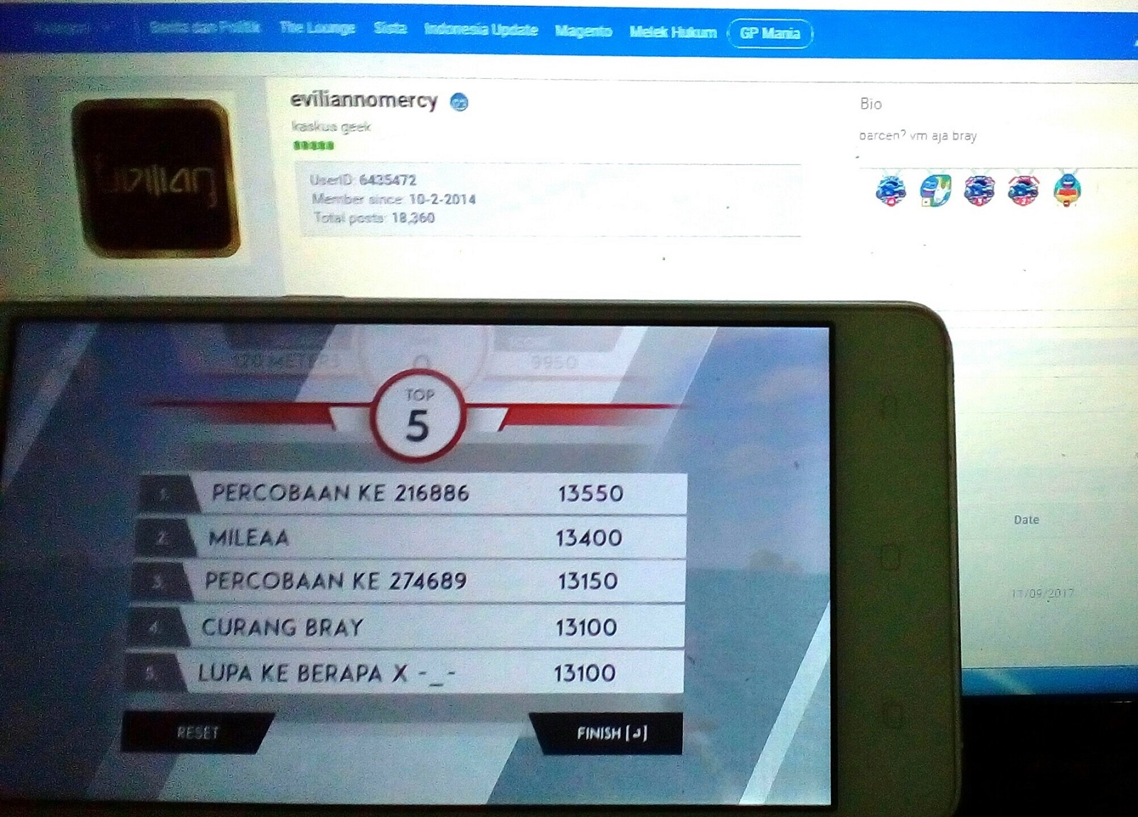 Hasil Leaderboard Ane Main Pake Jempol Kaki Bray #MLDxKASKUS