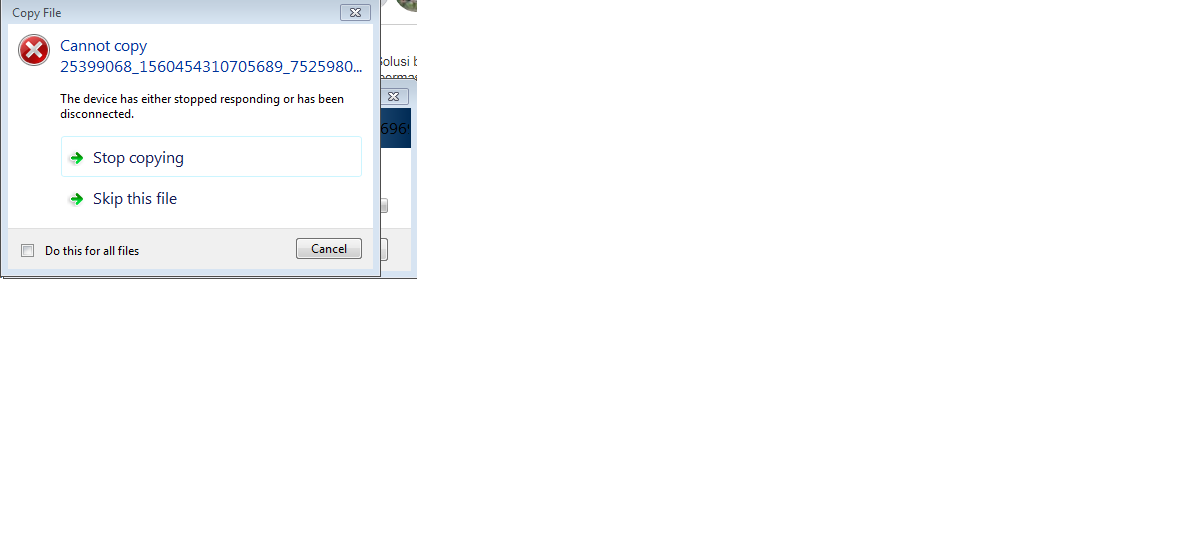 cannot copy the device has either stopped responding or been disconnected