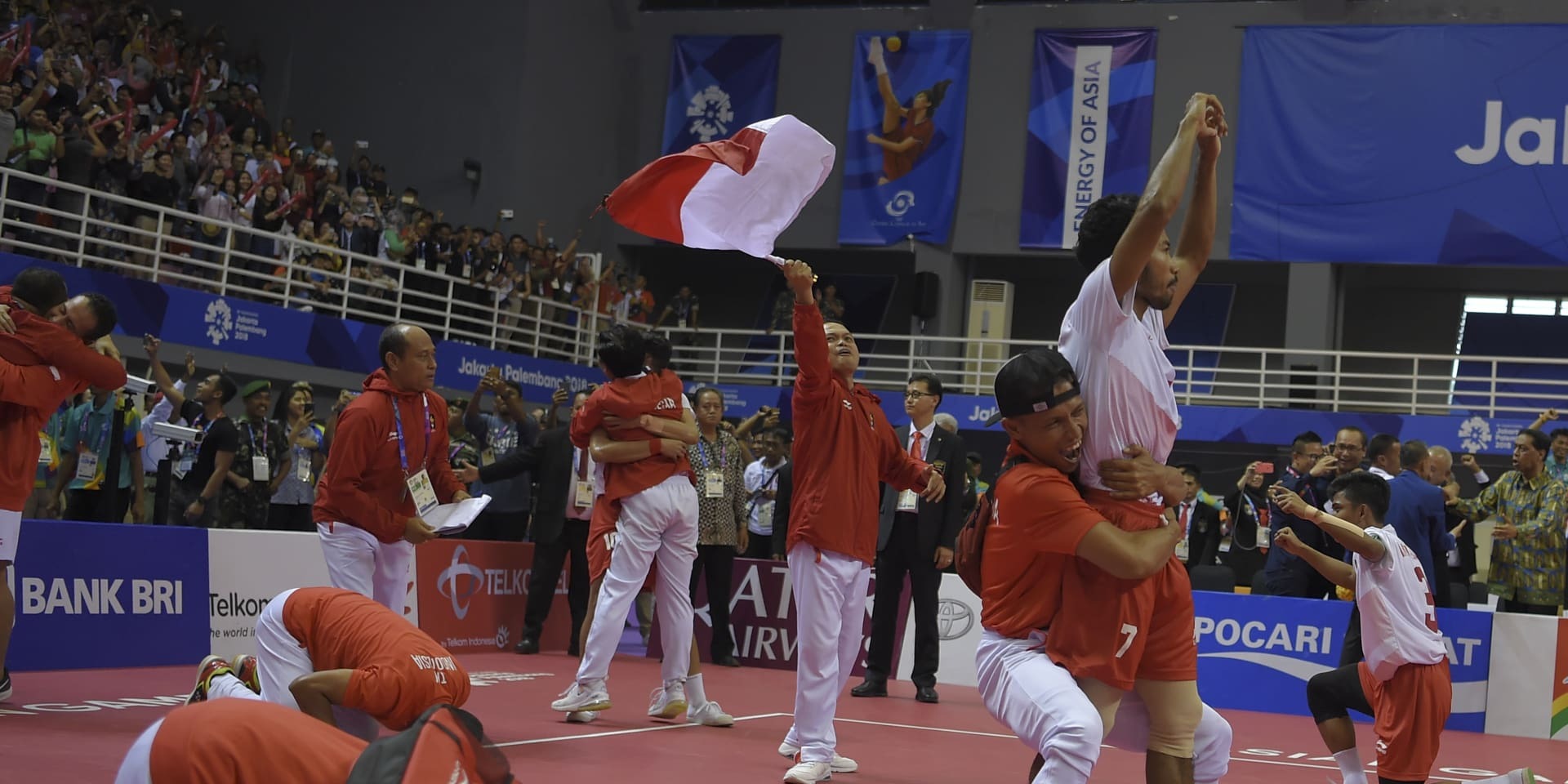 Ekspresi Kemanangan Atlet Sepaktakraw Setelah Mendapatkan Emas di Asian Games 2018