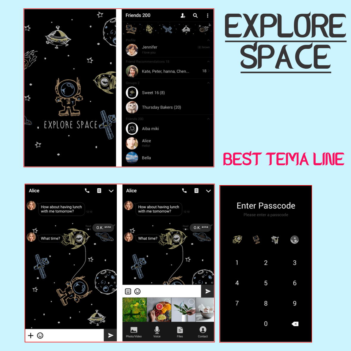 Theme LINE &quot;Explore Space&quot; Design Simple Doodle Space
