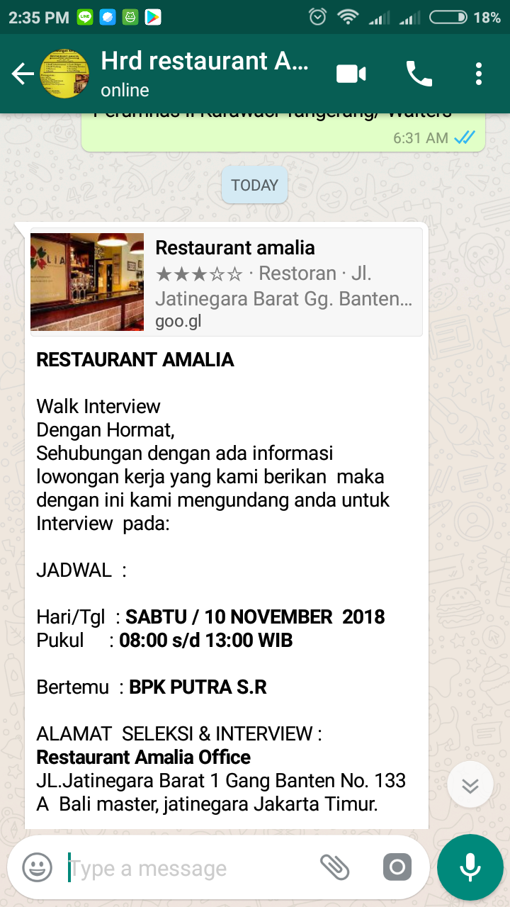 Interview di perusahan restoran amalia