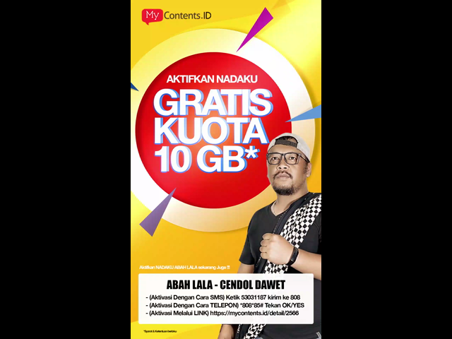 GRATIS Paket Data 10 GB/4 orang beruntung dari Abah Lala